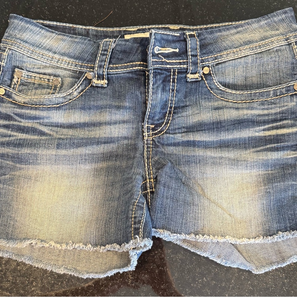 BKE Blue Jean Shorts with Frayed Hem and Distressed Look